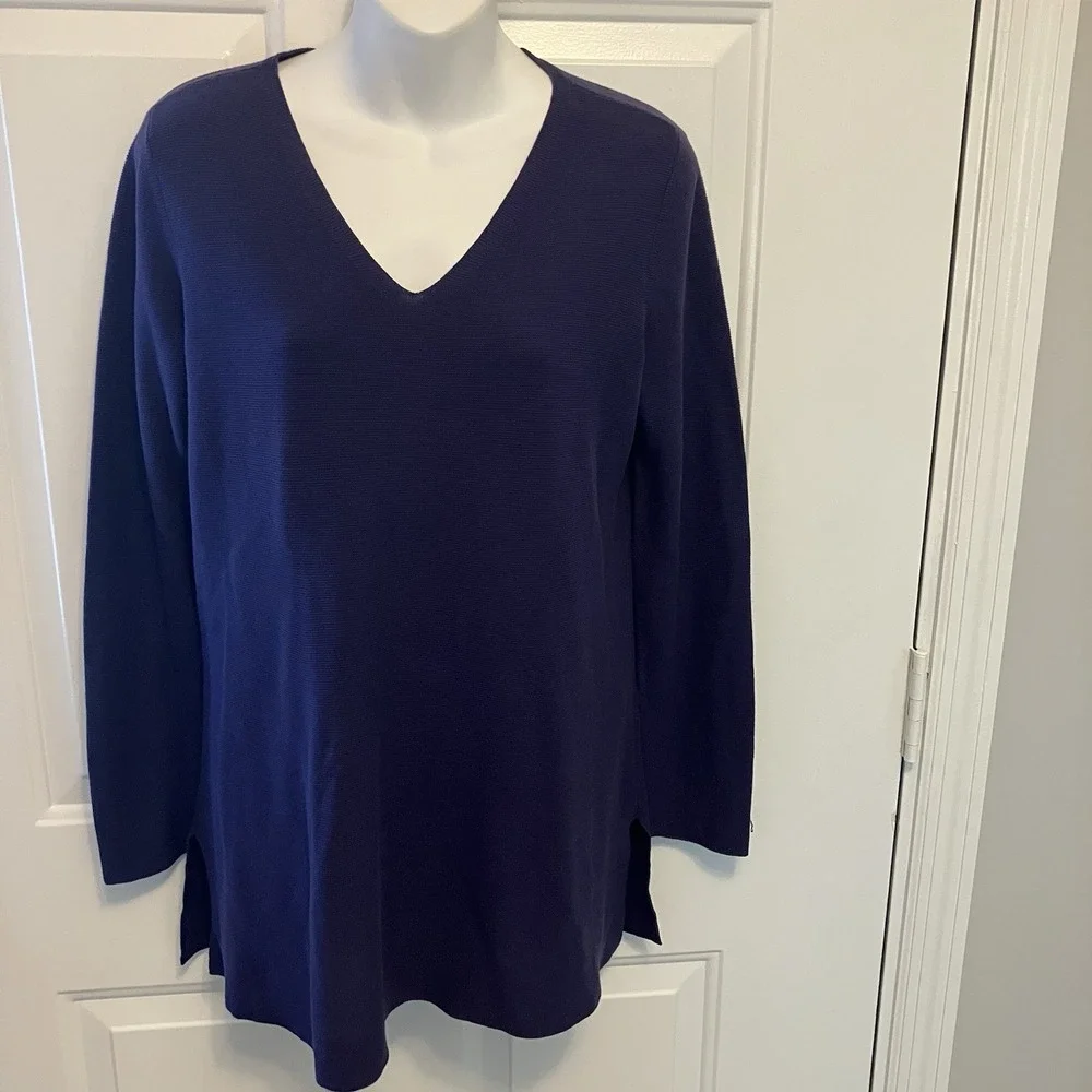 Eileen Fisher Women's XS Purple Lightweight Tunic Sweater Organic‎ Cotton V Neck